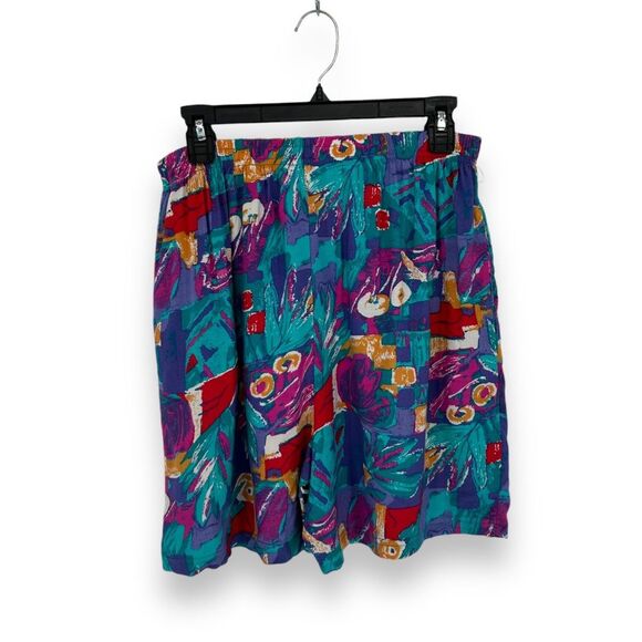 90s Vintage Colorful Print Shorts Relaxed Fit Elastic Waist Pockets